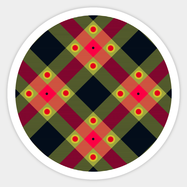 Spotty Red Tartan with Green and Black. Tartan can be fun! Sticker by innerspectrum